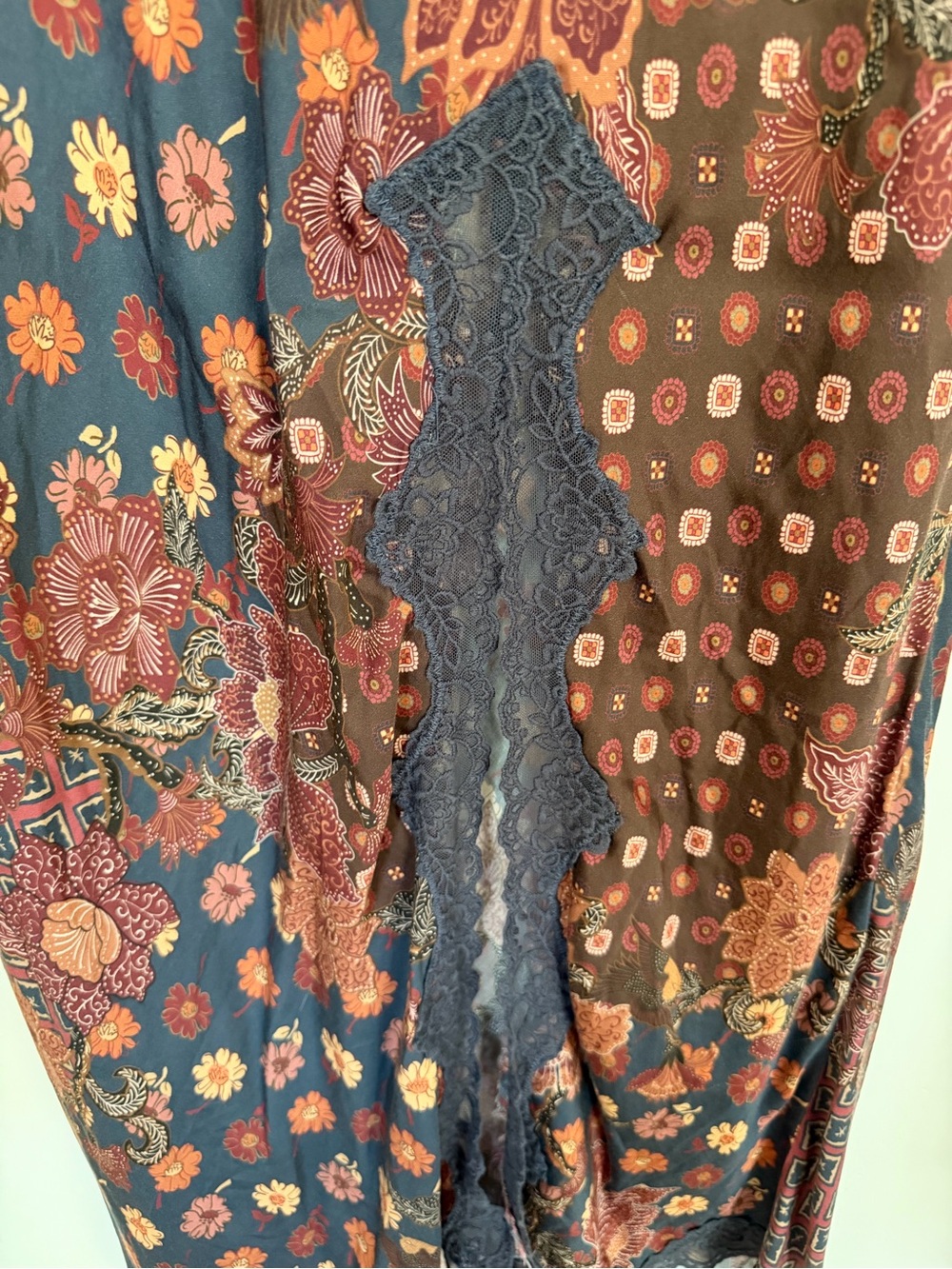 Spell Navy Floral Patchwork Maxi Skirt with Lace Trim - Picture 4 of 9